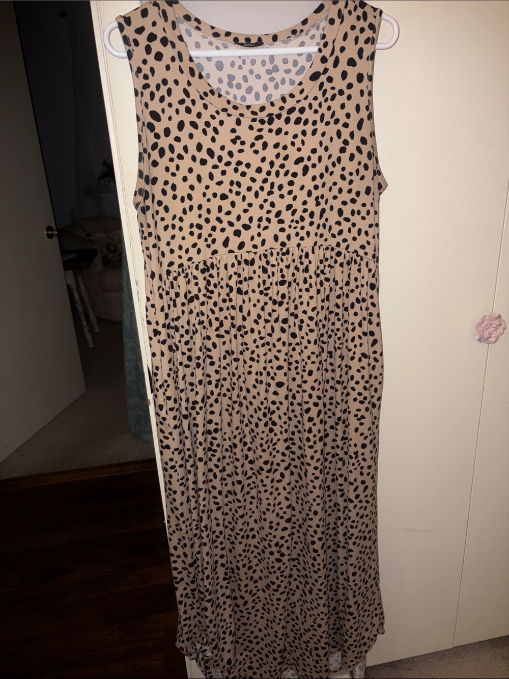 JODIFL Beige Maxi Dress with Black Spot Print
